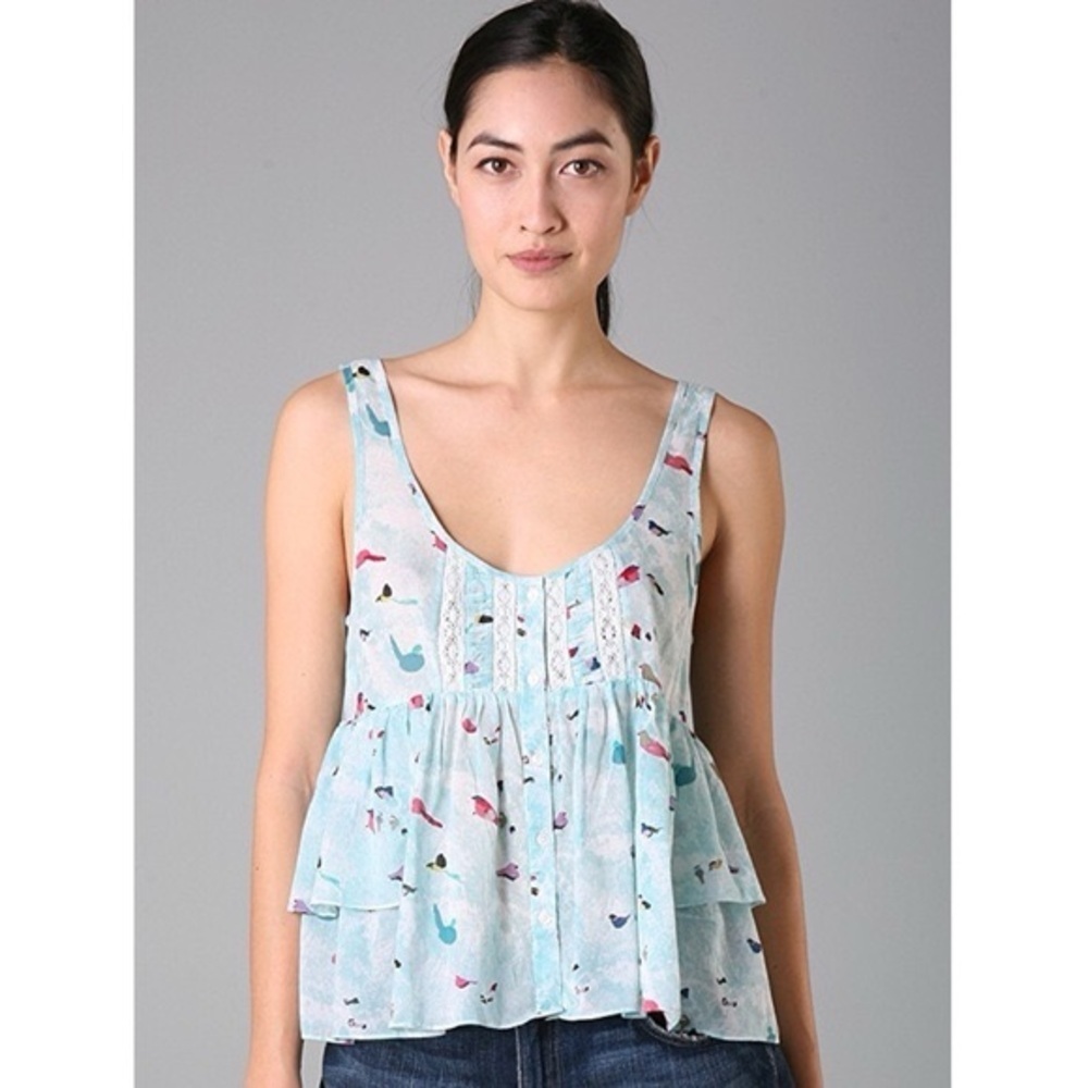 Free People Blue Boxy Bird Cropped Tank